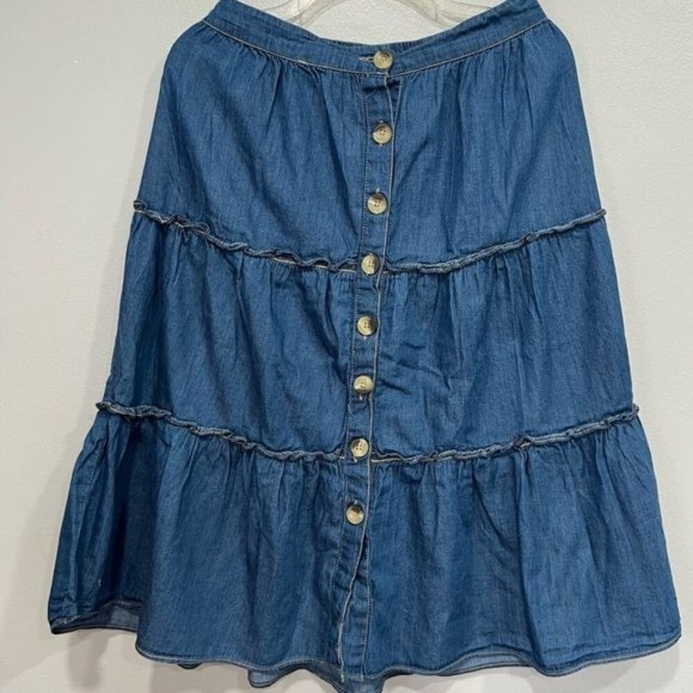 Live 4 Truth Denim Button-Front Blue A-Line Skirt - Picture 4 of 7